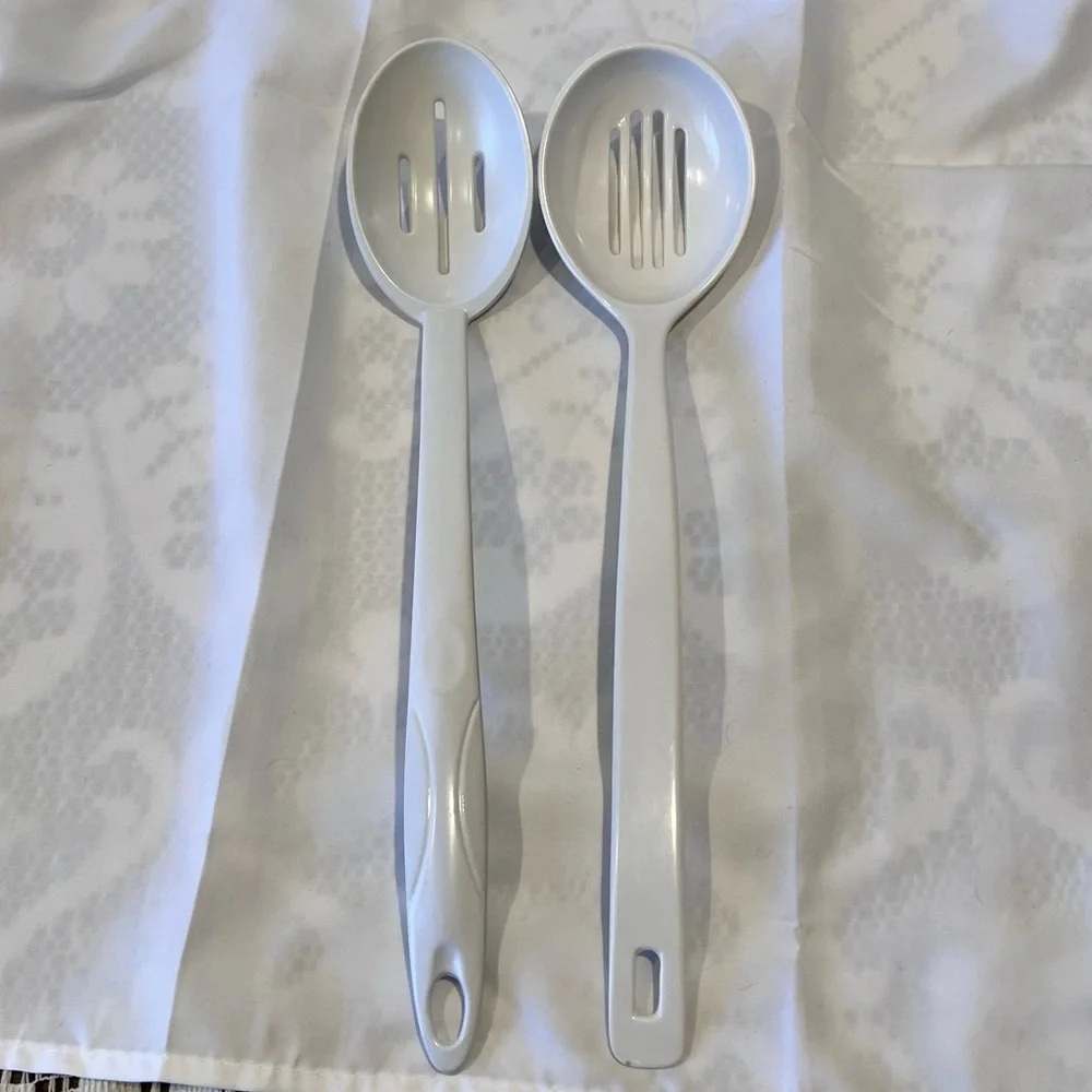 White Melamine Slotted Serving Spoon Set Kitchen Utensils Heat Resistant